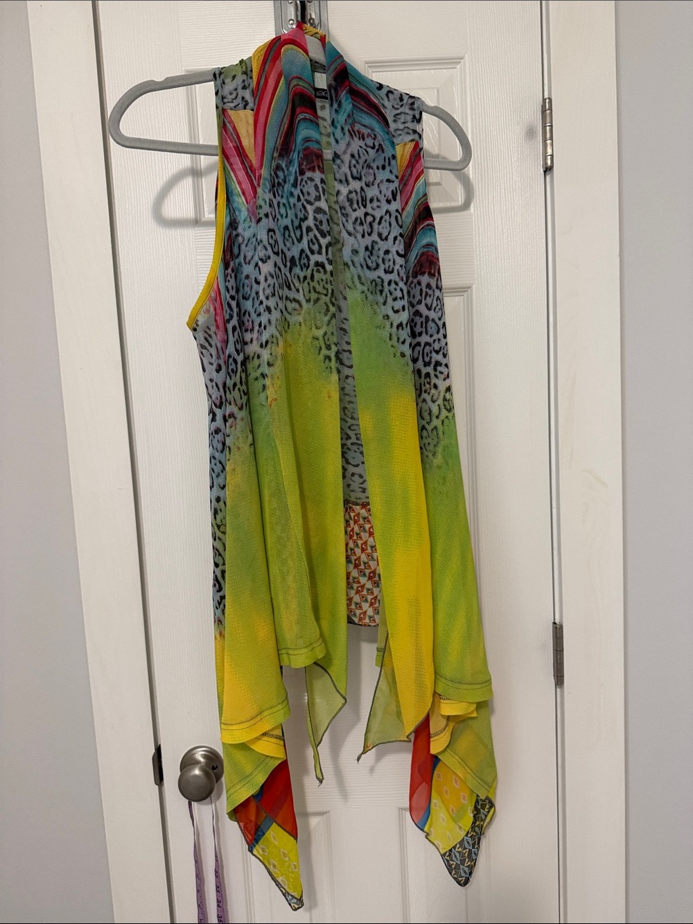 Vibrant Yellow-Green Animal Print Handkerchief Hem tunic